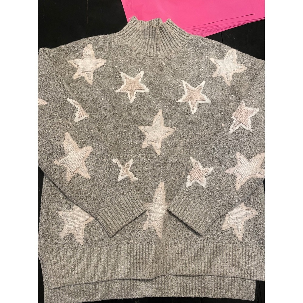 VERSONA Gray Star Knit Mock Neck Sweater Size M Cozy Fall Winter
